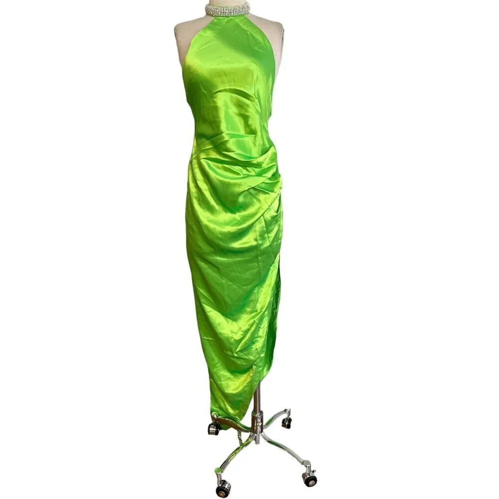 retrofete Maria Satin Dress in Lime Punch Green New Womens Long Maxi Gown - Picture 5 of 16